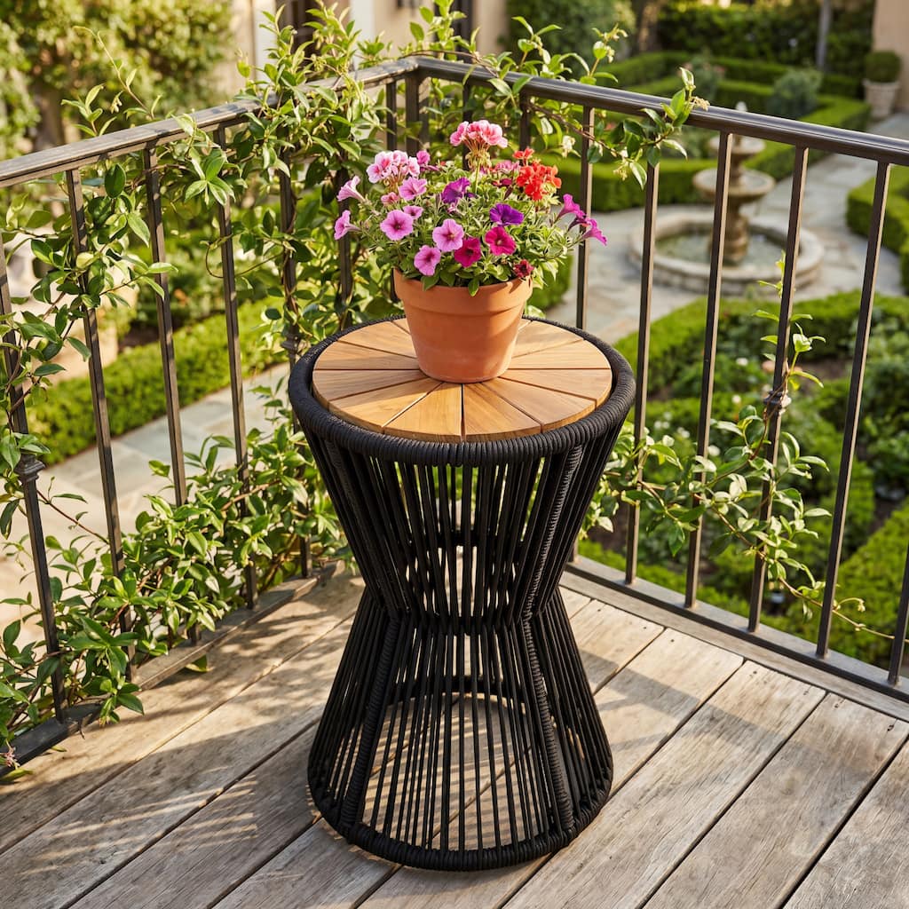 Christopher Knight Home - Modern 25.8"H Outdoor Acacia Wood and Woven Rope Side Table, Tapered Cylindrical Silhouettes Design