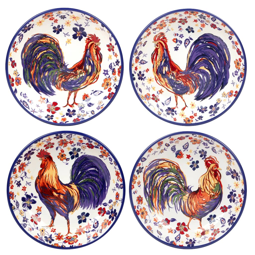 Certified International Morning Rooster Set of 4 Soup Bowls - 9" Diam x 2"