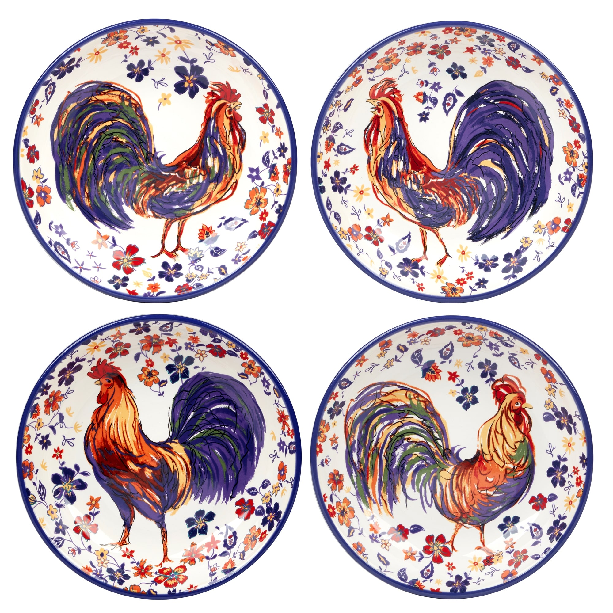 Certified International Morning Rooster Set of 4 Soup Bowls - 9" Diam x 2"