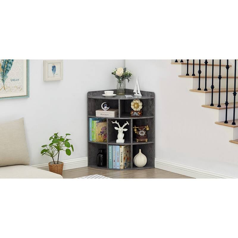 VECELO Corner Cabinet with Charging Station or No Charging Station 3-Tier Bookcase Storage Organizer Triangle Corner Bookcases