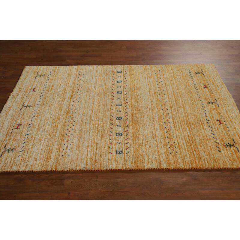 Yellow Gabbeh Indian Rug Hand-Knotted Wool Carpet - 3'10" x 5'9"