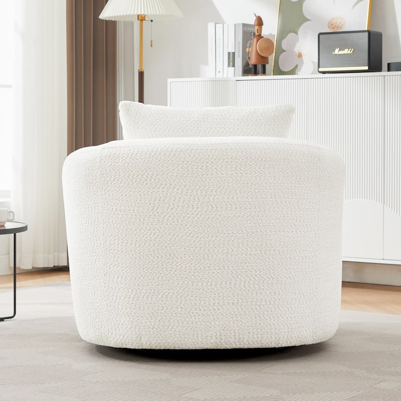 Roomfitters 360° Chenille Upholstered Swivel Barrel Chair Accent Sofa with Throw Pillow for Living Room Bedroom Office Hotel