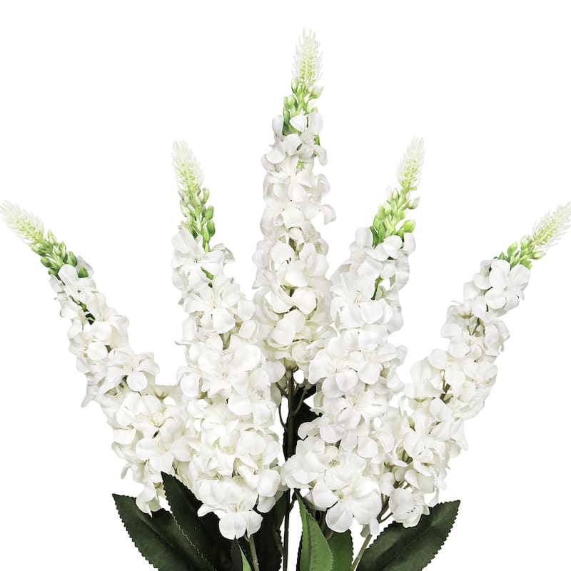Set of 2 White Artificial Larkspur Flower Stem Bush Bouquet 23in - 23" L x 8" W x 8" DP