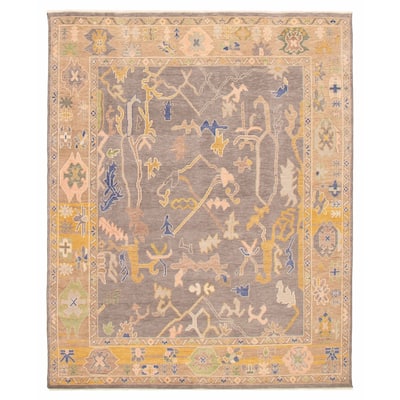 ECARPETGALLERY Hand-knotted Modern Oushak Dark Grey Wool Rug - 7'10 x 9'9