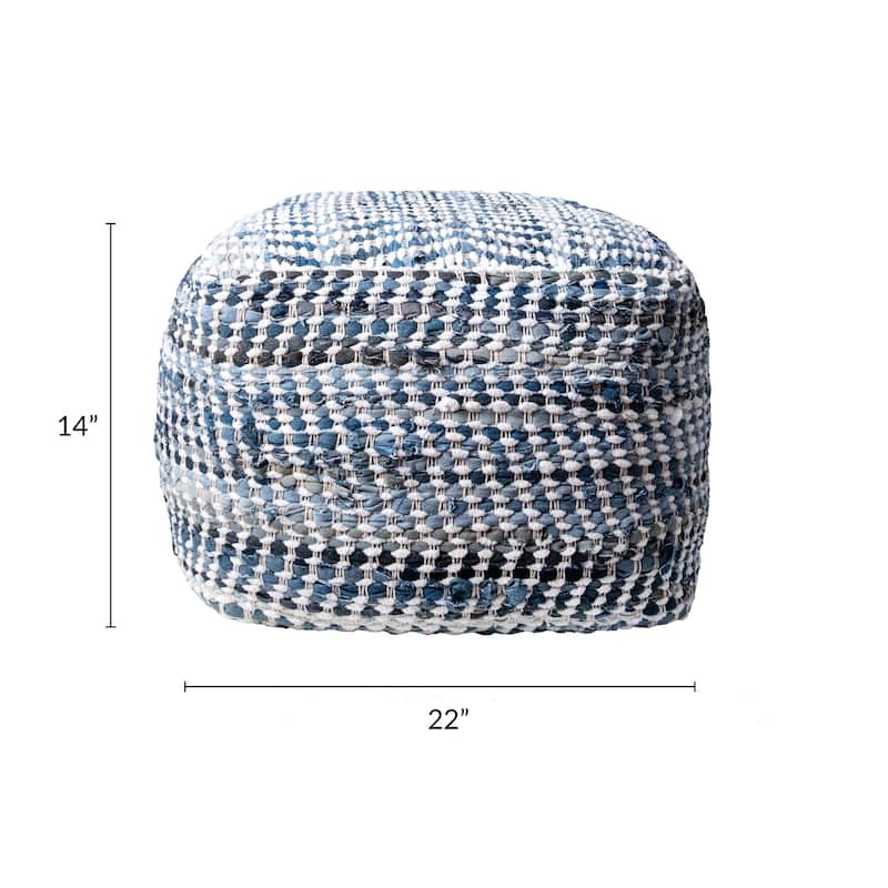 Nuloom Seville Handmade Denim Textured Ottoman Pouf