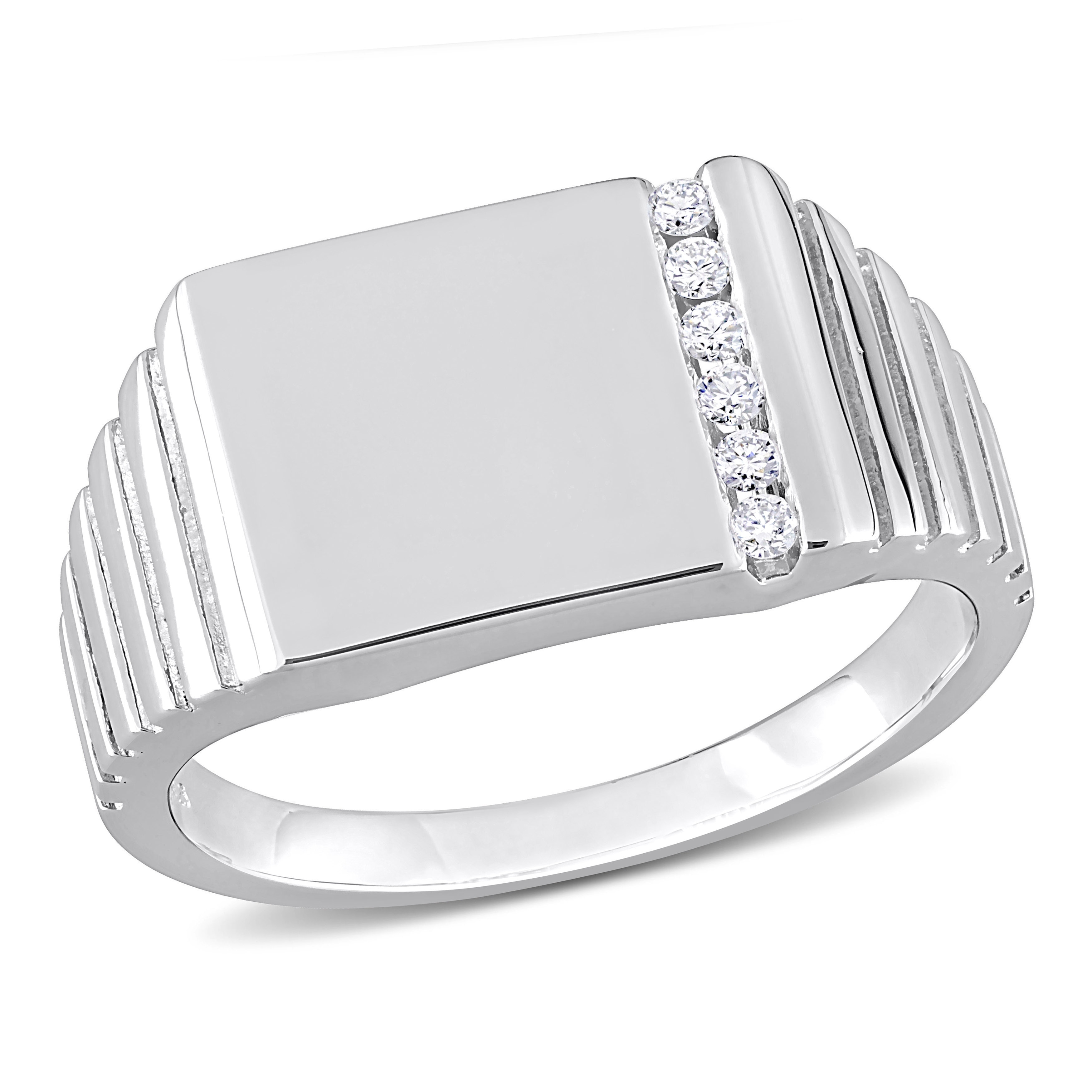 Miadora 1/10 CT TDW Diamond Mens Ring in Sterling Silver