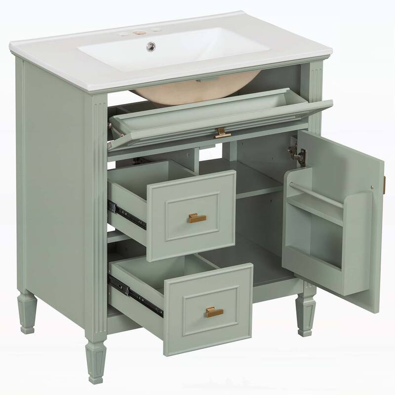 Freestanding Vanity Set with One Flip Drawer and Two Drawers,Adjustable Shelf