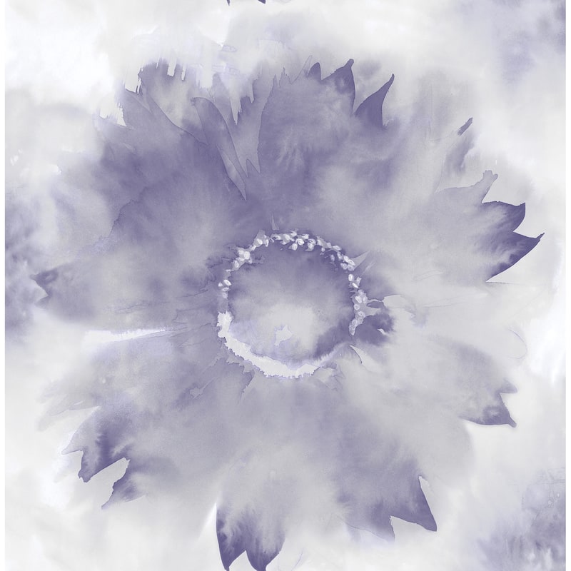 Seabrook Designs Watercolor Sunflower Unpasted Wallpaper - 20.5 in. W x 33 ft. L - Metallic Purple Haze & Pearl