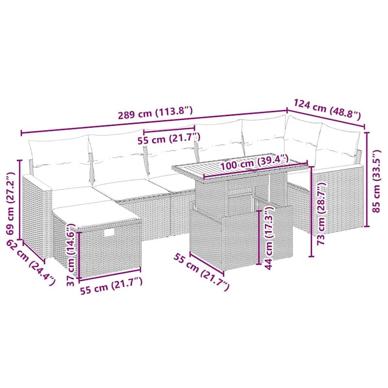 vidaXL Patio Sofa Set with Cushions Outdoor Conversation Furniture Poly Rattan