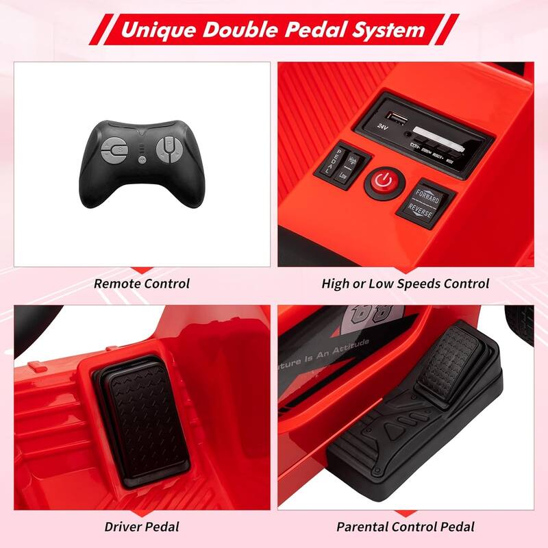 24V 2 Seaters 4-Wheelers Electric Ride On Toy for Kids, Two Driver Modes + Remote Control Modes