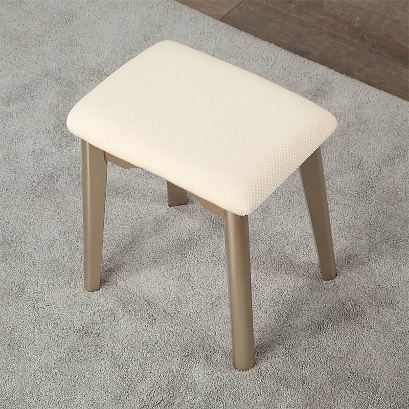 Contemporary Wood Vanity Set with Mirror and Stool