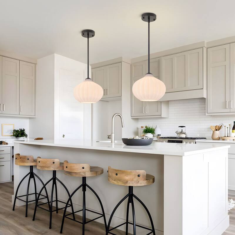Starsky 10inch 1-Light Modern Elegan White Ribbed Glass Pendant