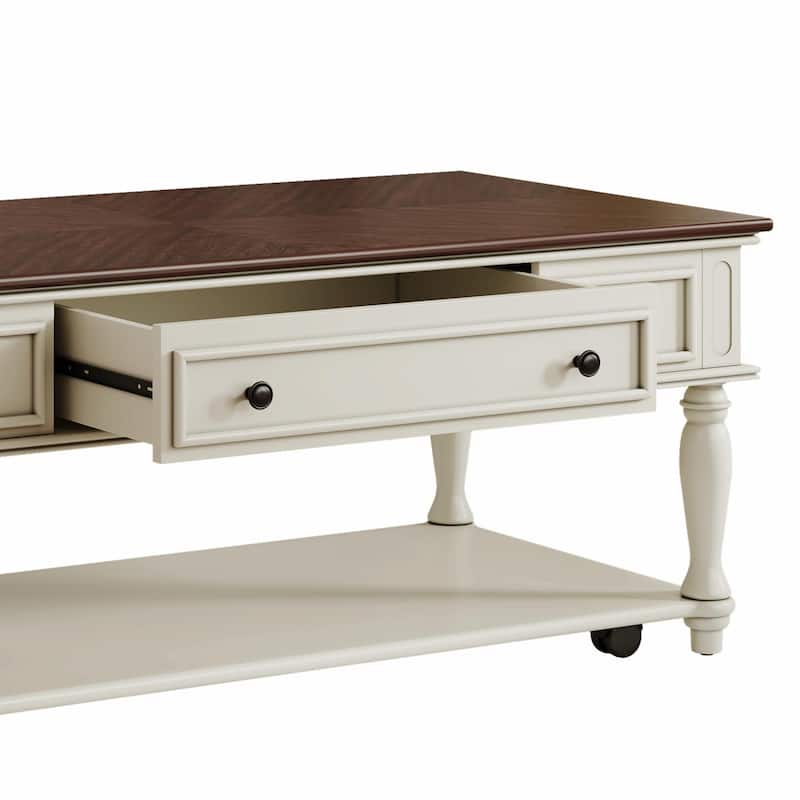 Farmhouse Coffee Table with One Drawer