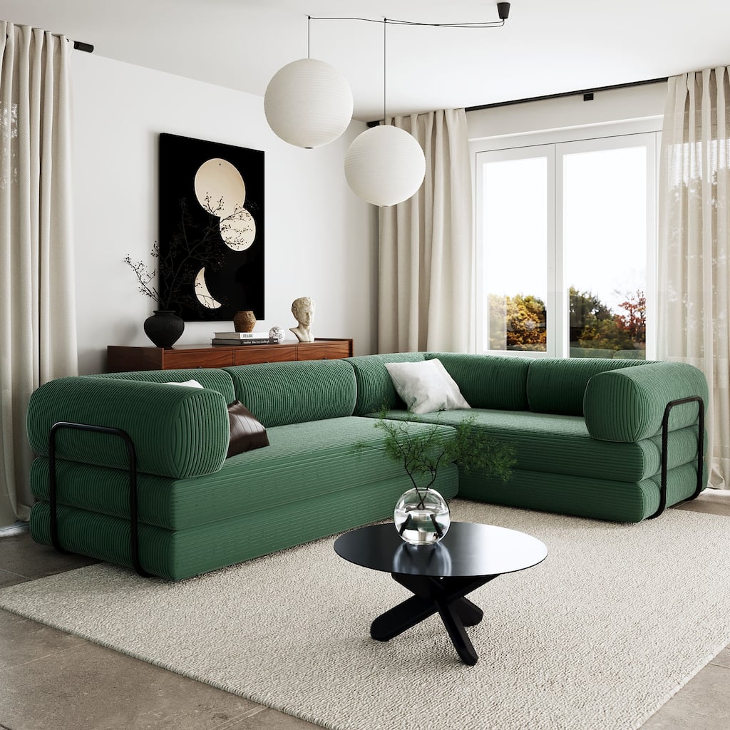 L-Shaped Modular Sofa Bed In Corduroy Fabric,Ideal For Living Rooms And Apartments
