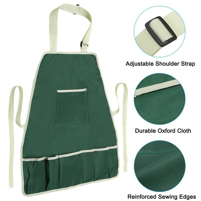Gardening Apron with Pockets, Oxford Cloth Garden Apron with 7 Pockets, Green - 20.47 x 19.29 Inch