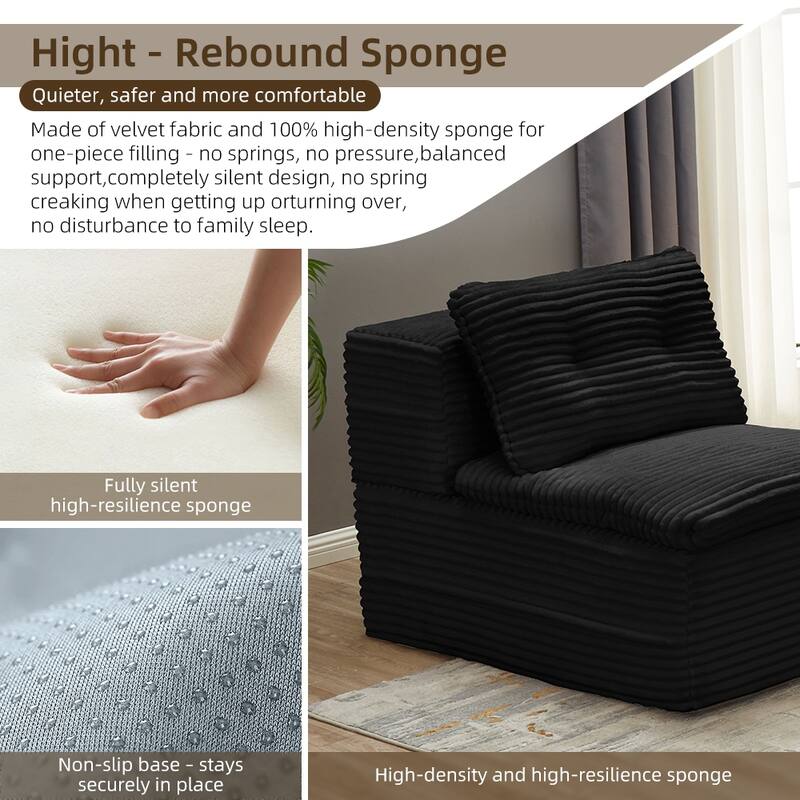 Convertible Floor Sofa Bed with Chaise Lounge, Corduroy 3-in-1 Sofa, Sofa to Bed with Dual-Purpose Blanket, No Assembly Required