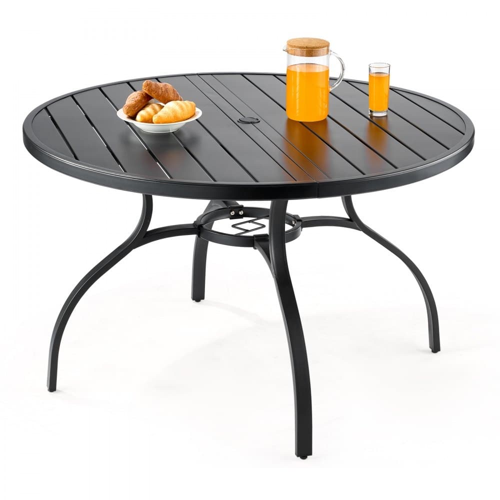 Outdoor Patio Dining Table Black Carbon Steel Weather Resistant Bistro Table with Umbrella Hole - 47x29 in