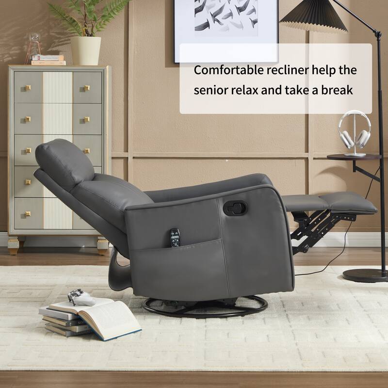 Leather Heat Massage Manual Recliner Chair with Rocker and Swivel in Fabric for Living Room