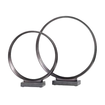 Aluminum Metal Geometric Sculpture with Marble Base - Set of 2 Dark Gray - Roche River Decor