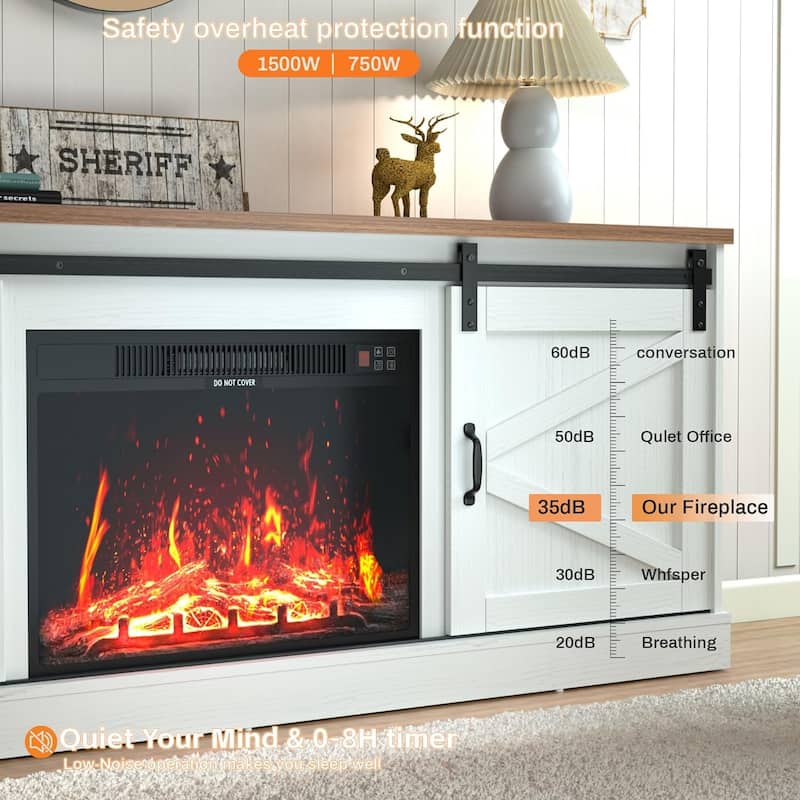 Kullavik Electric Fireplace Insert, 24in Freestanding 750/1500W Quiet Voice, 3 Flame Colors