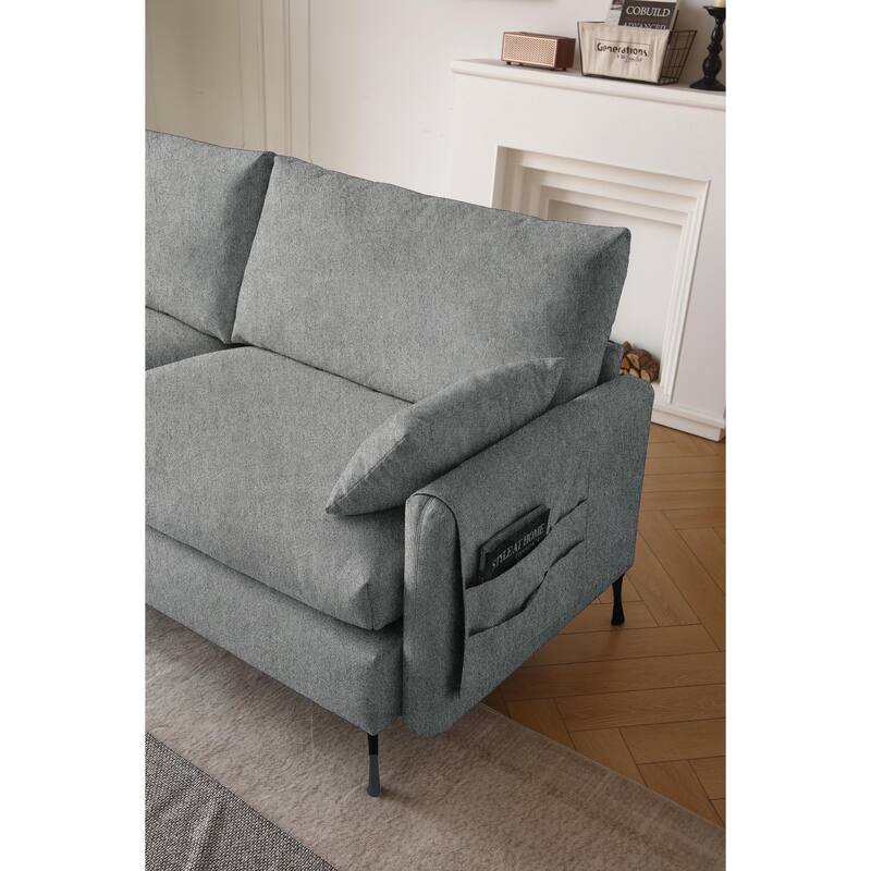 3-Seater Fabric Cloud Couch, Upholstered Sofa with 2 Armrest Pillows & 2 Toss Pillows, Loveseat Sofa with Storage Pockets