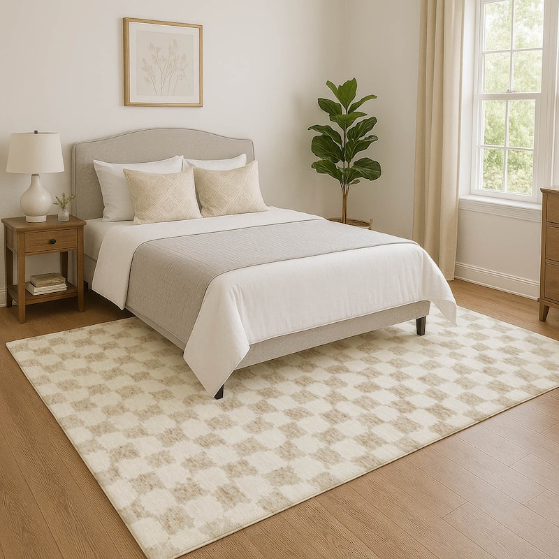 Premium Washable Super Soft Casual Checkered Mayfield Rug - Beige - 10' x 14'