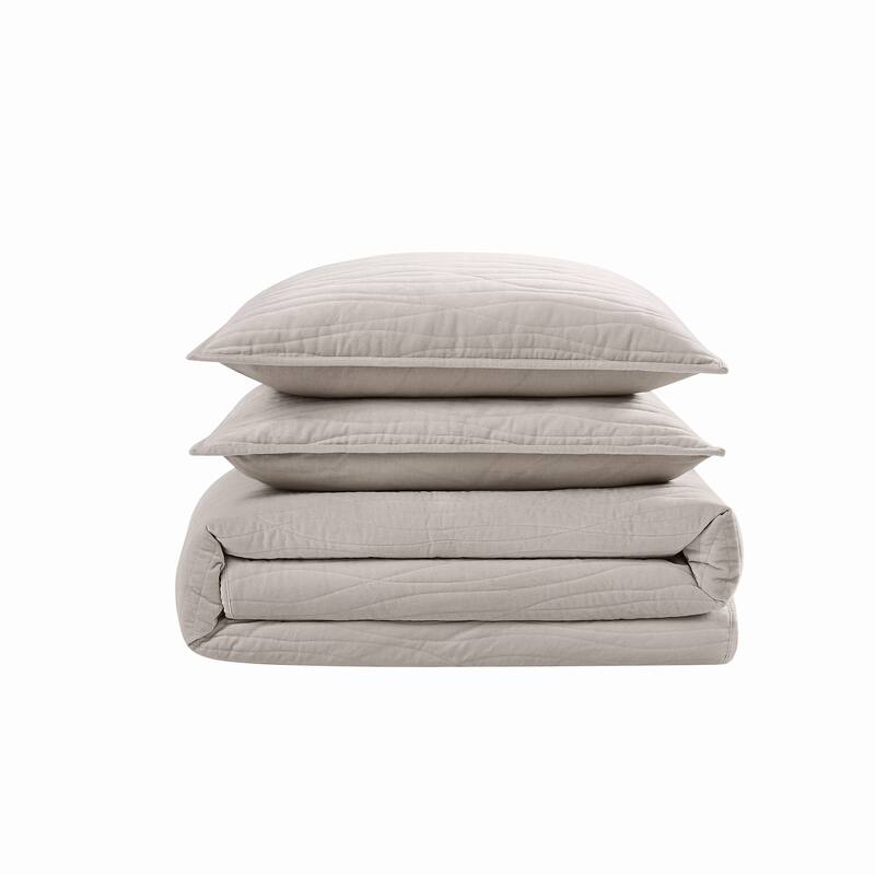 Royal Velvet Wavy Cotton Velvet Quilt Set - Full - Queen - Grey