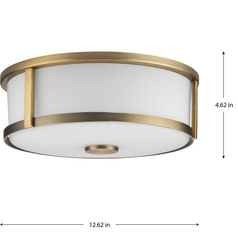 Gilliam Collection 12-5 8 in. Two-Light Vintage Brass New Traditional Flush Mount - 12.62 in x 12.62 in x 4.62 in