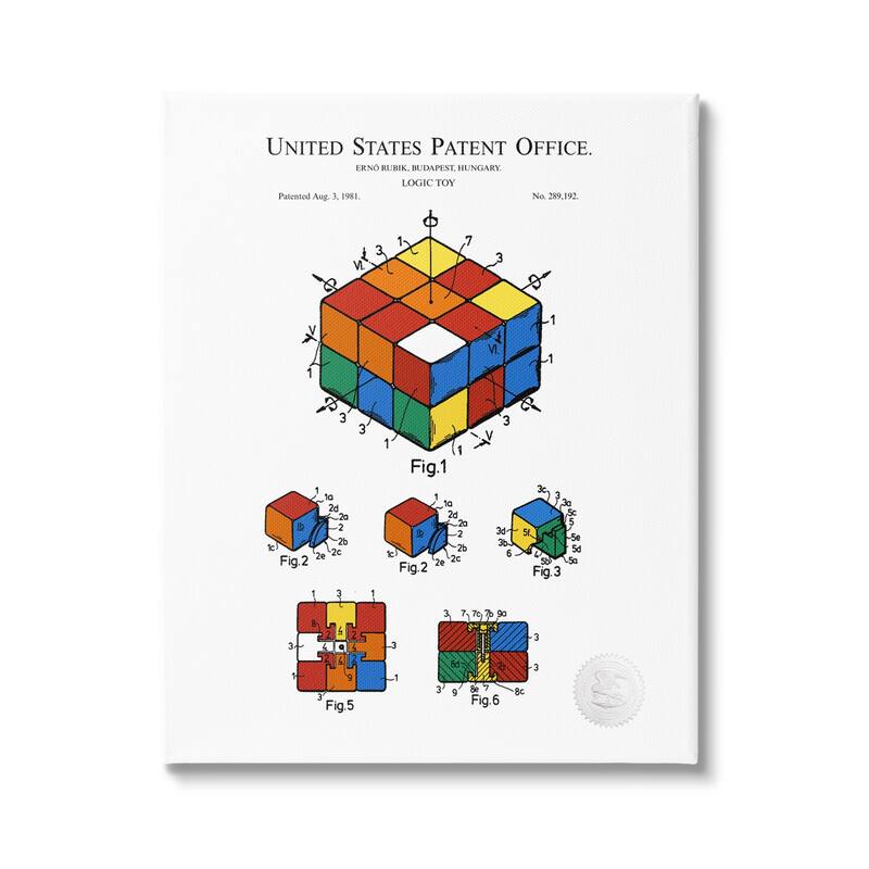 Stupell Logic Toy Patent Diagram Stretched Canvas Wall Art, Design by Karl Hronek - 16 x 20