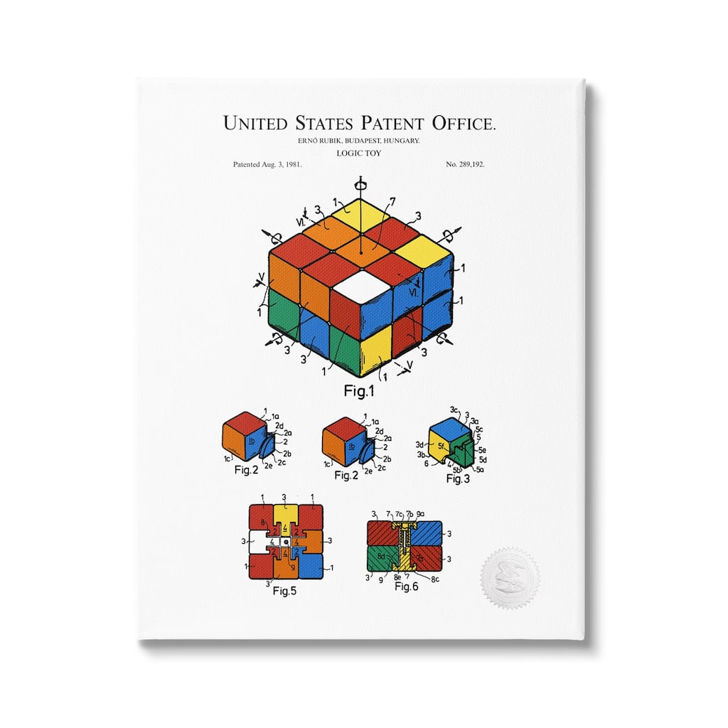 Stupell Logic Toy Patent Diagram Stretched Canvas Wall Art, Design by Karl Hronek