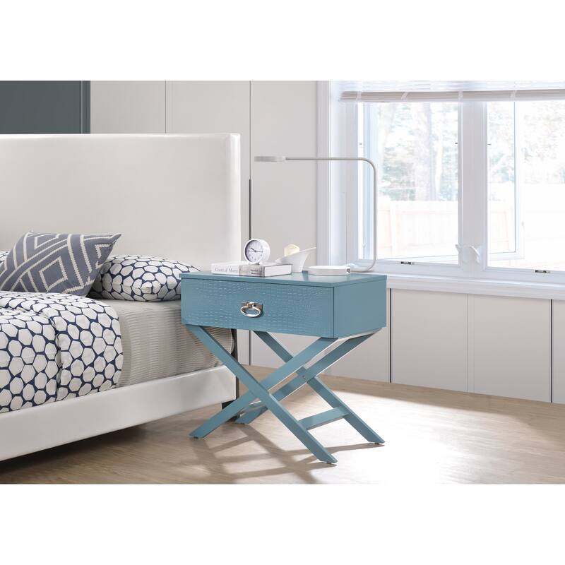 Modern 27-in Metal Hand Holder Single-Drawer Wood Nightstand with Cross-Legs