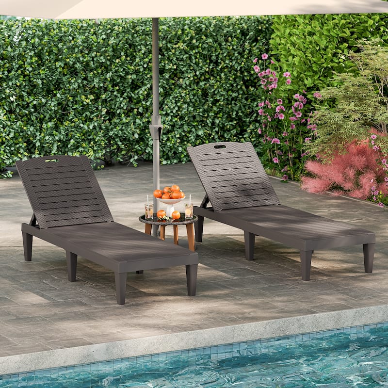Set of 2 Outdoor Chaise Loungers with Rattan Surface and Adjustable Recline for Patio or Yard - 61.5" x 21.5" x 32.5"