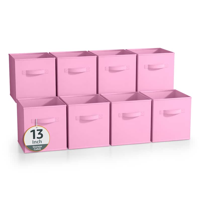 Sorbus Fabric Storage Bins 13" Foldable Cubes Multicolored With Handles For Pantry, Cubbies, Toy And Closet Organization- 8Pk - Pastel Pink