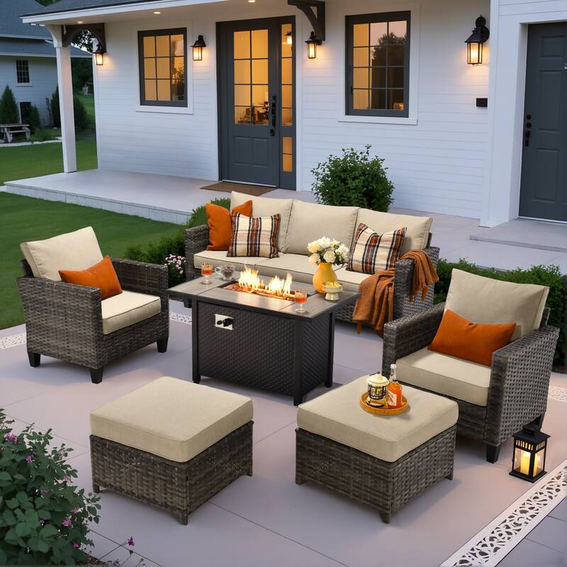 OVIOS 6 Pieces Patio Furniture Set with Fire Pit