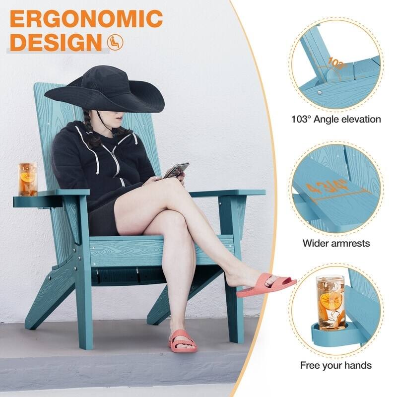 WINSOON All Weather HIPS Outdoor Cup Holder Adirondack Chairs Set of 4