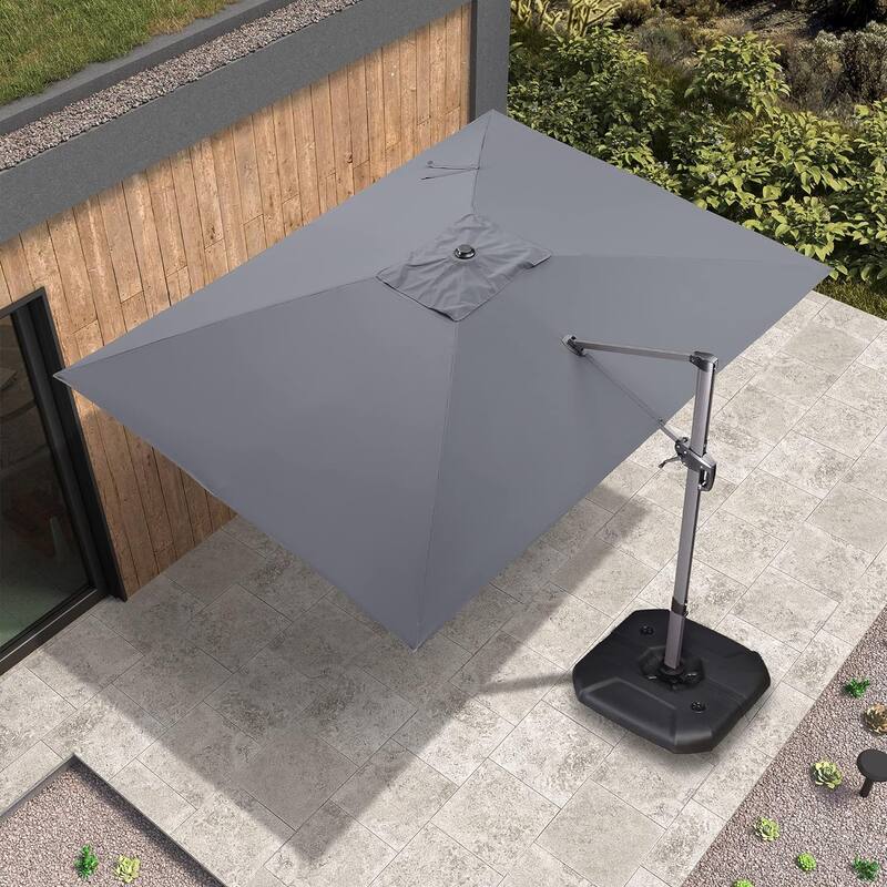 PURPLE LEAF 9 x 11.5 ft 360 Degree Rotation Patio Umbrella With Base - Grey