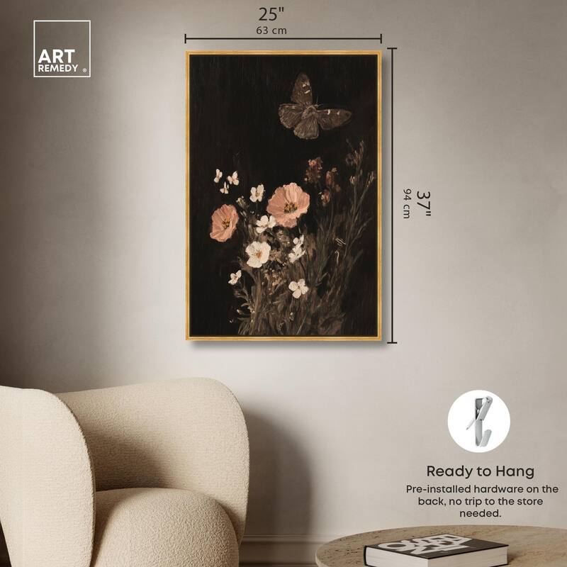 Poppy and Moth I Canvas by Art Remedy