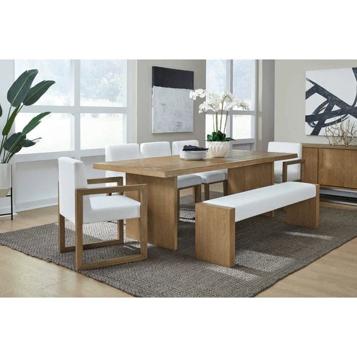 Seabourne Modern Coastal Live Edge Dining Table Set in White Oak (Dining Table + 3 Side Chair + 2 Arm Chair + Dining Bench)