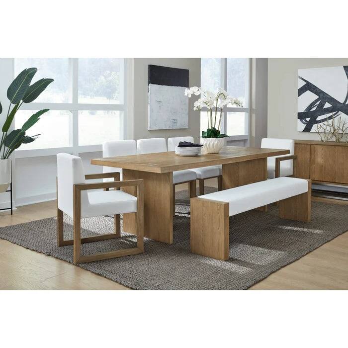Seabourne Modern Coastal Live Edge Dining Table Set in White Oak (Dining Table + 3 Side Chair + 2 Arm Chair + Dining Bench)
