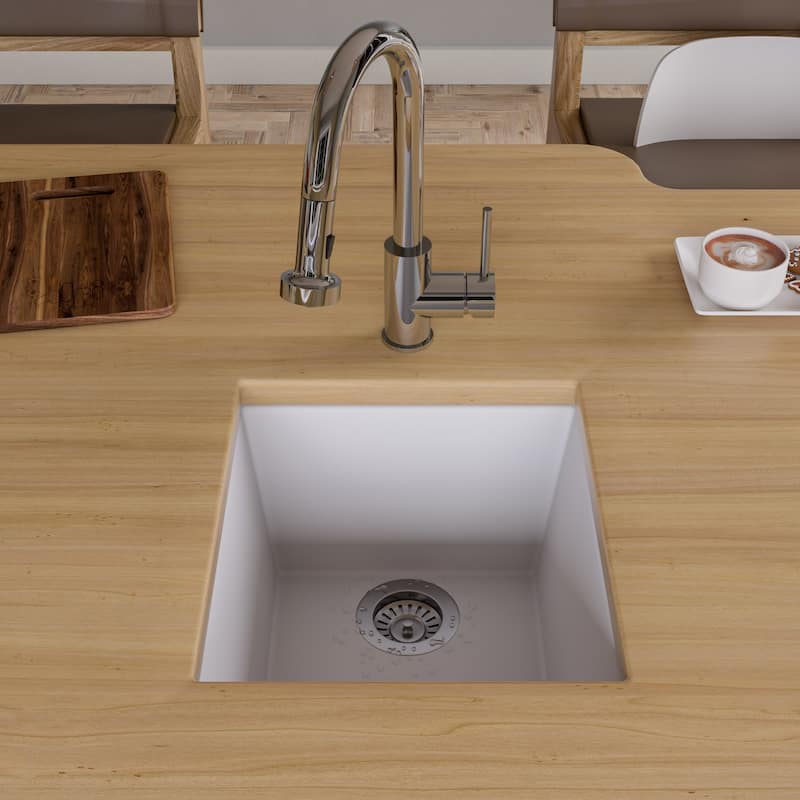 Alfi Brand White Granite Composite 17-inch Undermount Rectangular Kitchen Prep Sink