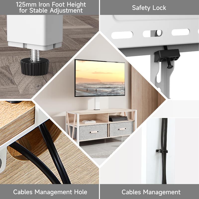FITUEYES Wood TV Stand with Mount for 55-75 inch TVs Hold up to 88lbs, Swivel and Multi-functional with Foldable Drawers