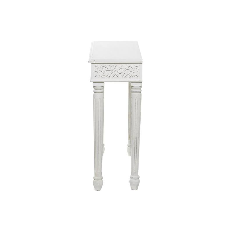Wood Scroll Intricately Carved Slim Console Table with Turned Legs - White or Gray - Roche River Decor