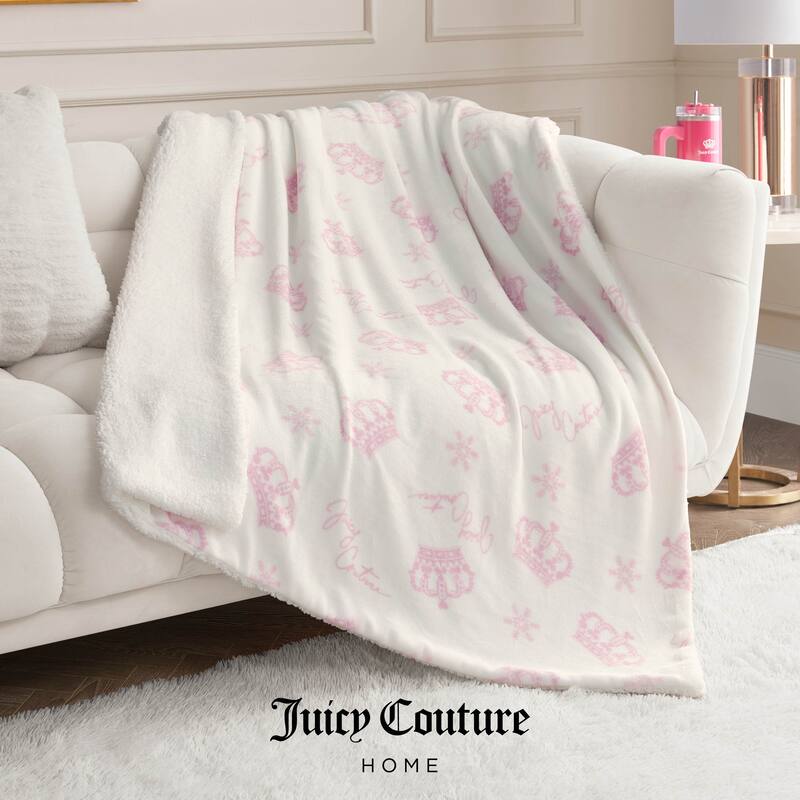 Juicy Couture Plush Reversible Sherpa Throw Blanket