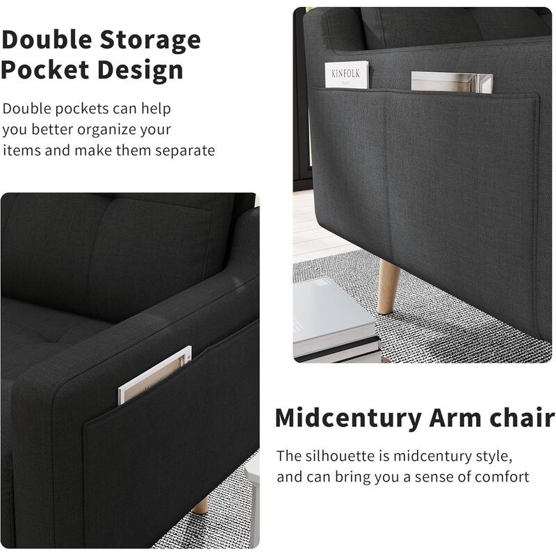 Mid Century Modern Accent Chair,Upholstered Armchair,Comfy Reading Chair with Wood Legs,Fabric Single Sofa Chair