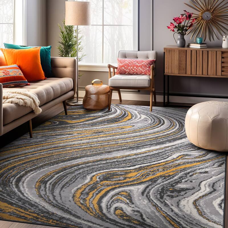 World Rug Gallery Contemporary Abstract Swirl Area Rug - 7' 10" x 10' - Yellow