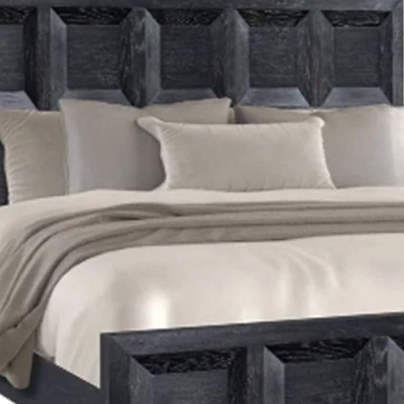 Kizie Queen Bed, Classic Recessed Panel, Weathered Black Solid Wood