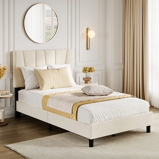 Twin Size Bed Frame with Headboard Adjustable, Velvet Upholstered Twin ...