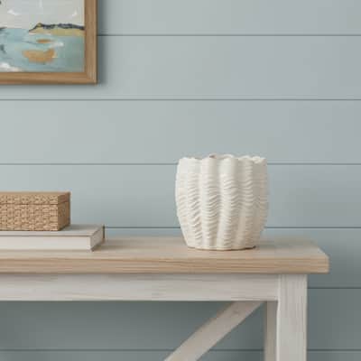 11" Cream Ceramic Sculptural Waves Table Vase - 11.61