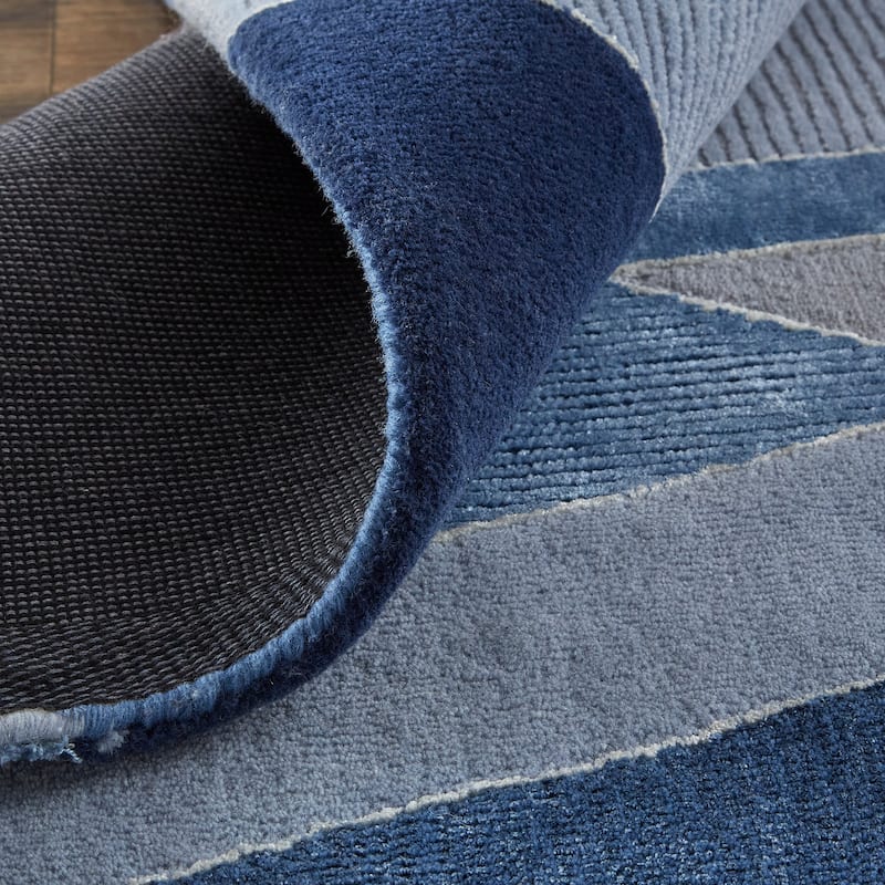 Cutlor Tufted Graphic Wool Rug, Tan/Gray/Cool Blue, Area Rug