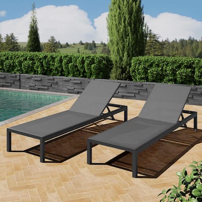 Outdoor Chaise Lounge Chair Set of 2 for Patio Pool Beach, Adjustable Reclining Sun Lounger with 4-Position Backrest & Wheels